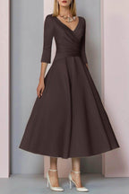 Elegant A Line Tea Length Satin Mother Dress Mother of the Bride Dress
