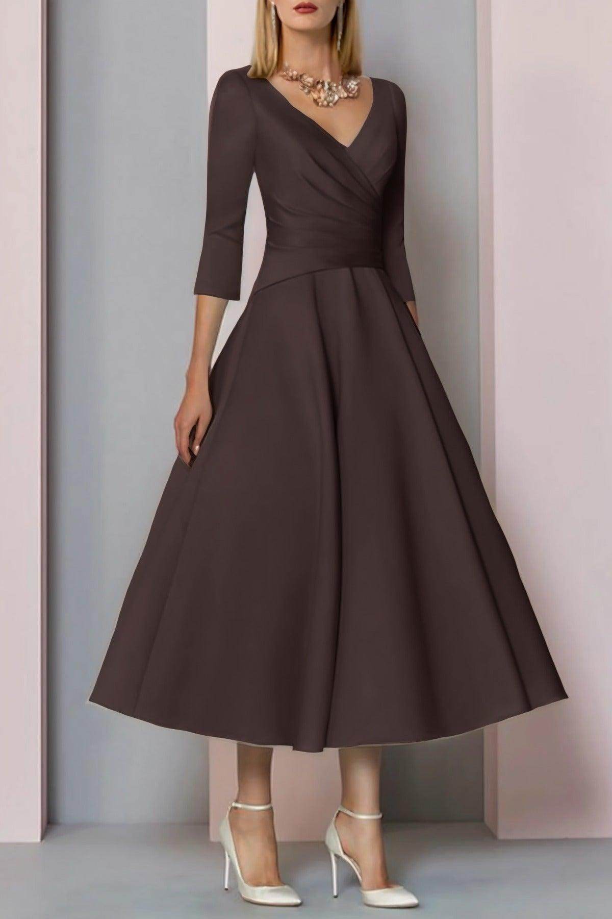 Elegant A Line Tea Length Satin Mother Dress Mother of the Bride Dress