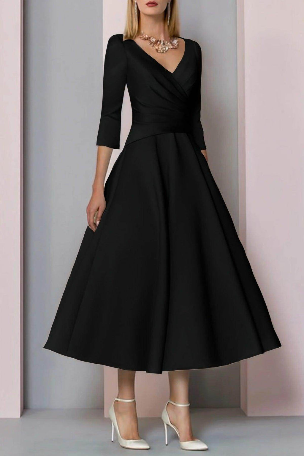 Elegant A Line Tea Length Satin Mother Dress Mother of the Bride Dress
