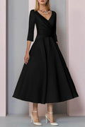 Elegant A Line Tea Length Satin Mother Dress Mother of the Bride Dress