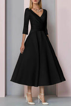 Elegant A Line Tea Length Satin Mother Dress Mother of the Bride Dress
