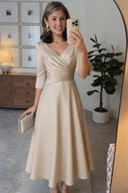 Elegant A Line Tea Length Satin Mother Dress Mother of the Bride Dress
