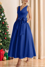 Elegant V Neck Sleeveless Ankle Length Mother of the Bride Dress