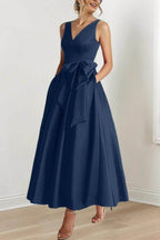 Elegant V Neck Sleeveless Ankle Length Mother of the Bride Dress
