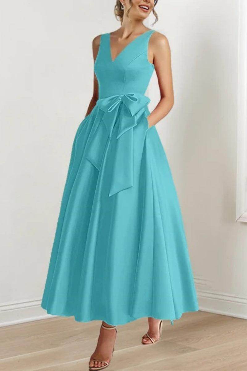 Elegant V Neck Sleeveless Ankle Length Mother of the Bride Dress