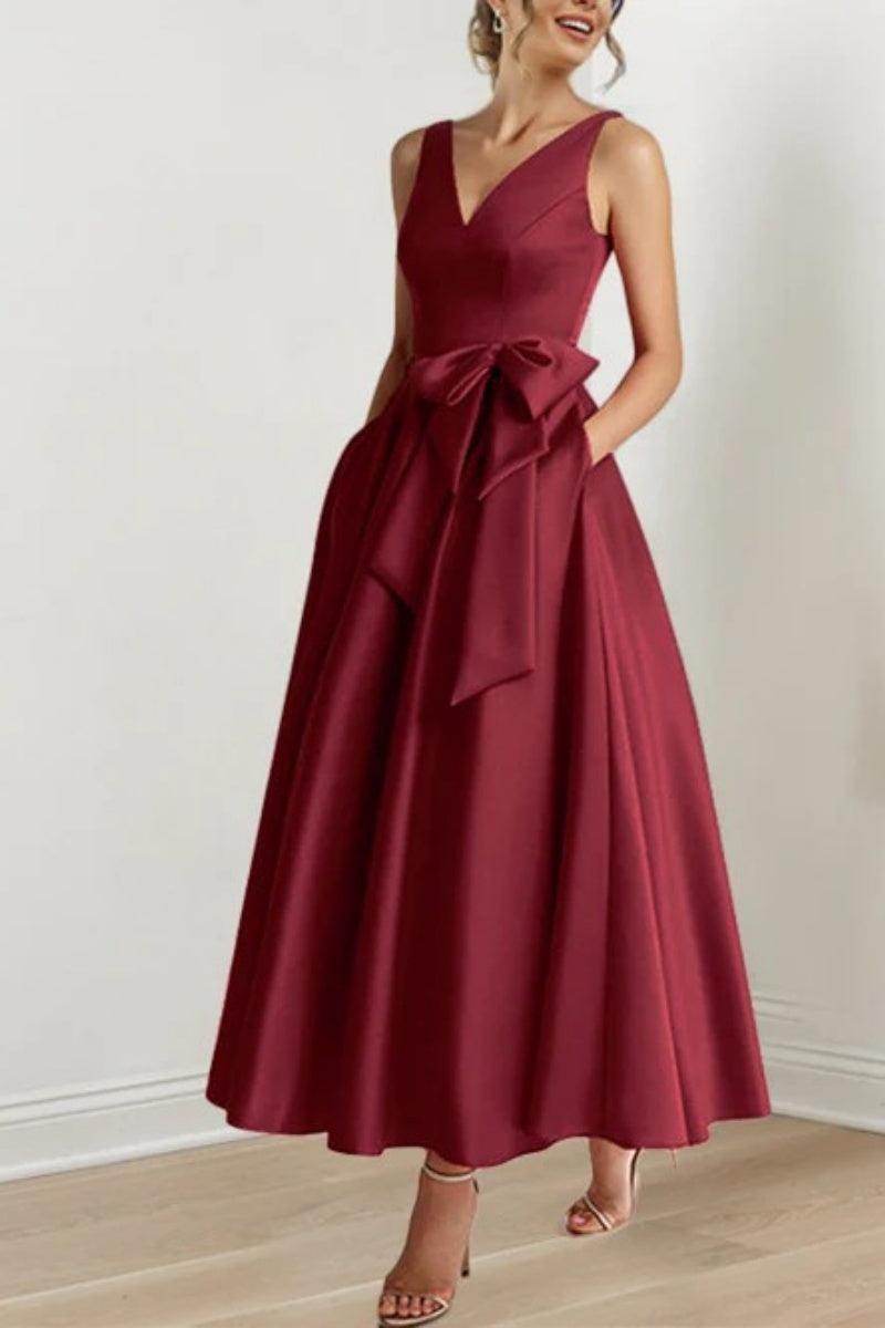 Elegant V Neck Sleeveless Ankle Length Mother of the Bride Dress