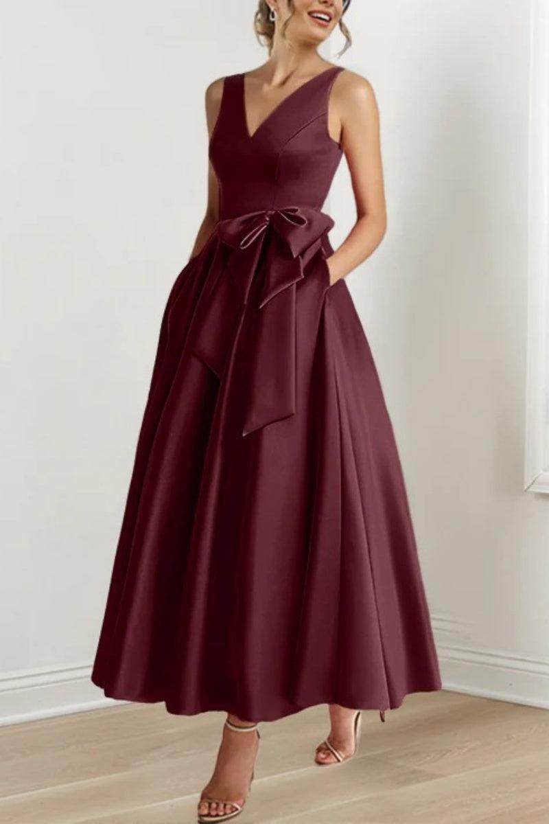 Elegant V Neck Sleeveless Ankle Length Mother of the Bride Dress