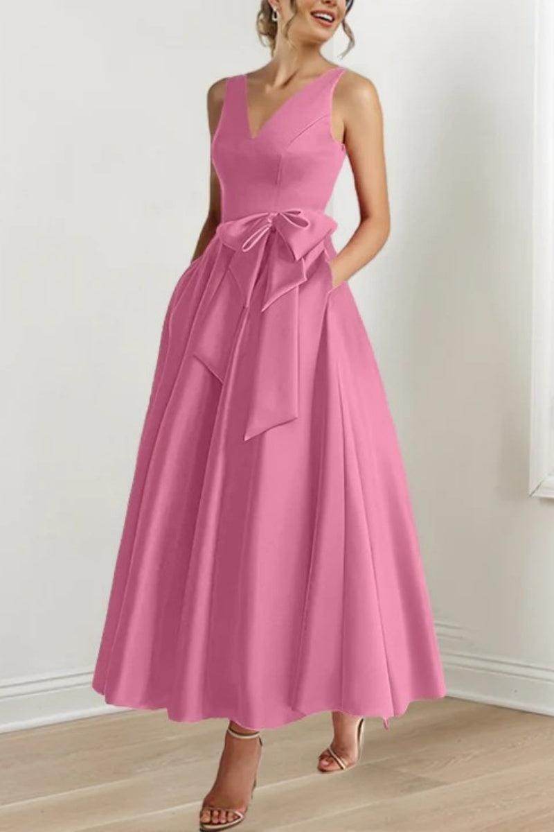 Elegant V Neck Sleeveless Ankle Length Mother of the Bride Dress