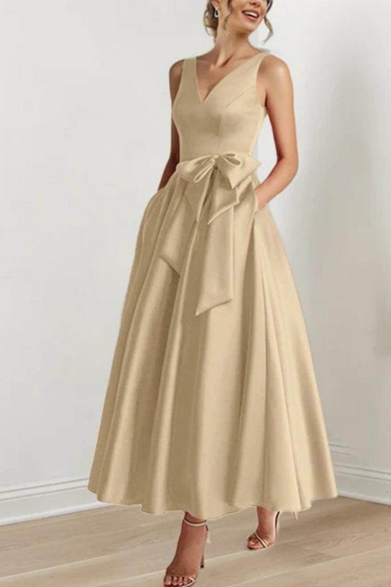 Elegant V Neck Sleeveless Ankle Length Mother of the Bride Dress