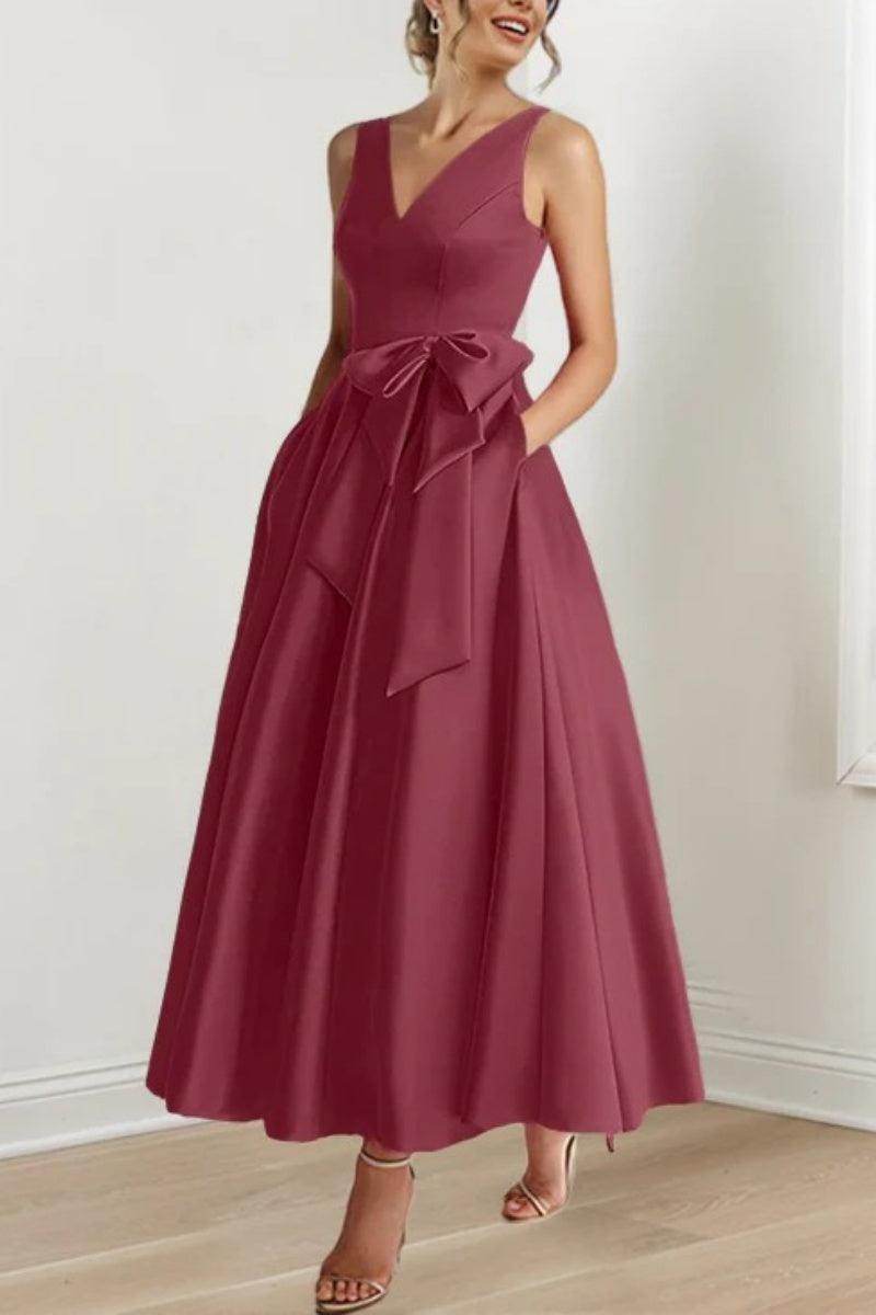 Elegant V Neck Sleeveless Ankle Length Mother of the Bride Dress