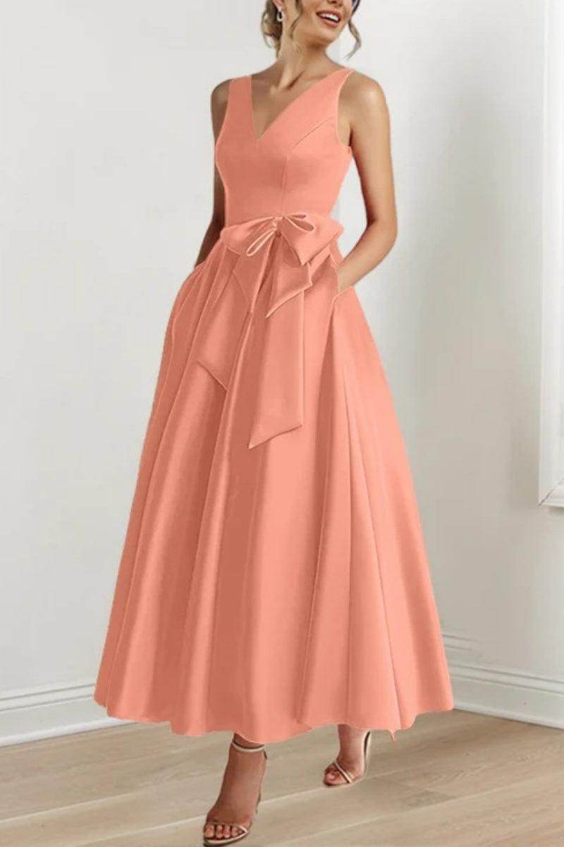 Elegant V Neck Sleeveless Ankle Length Mother of the Bride Dress