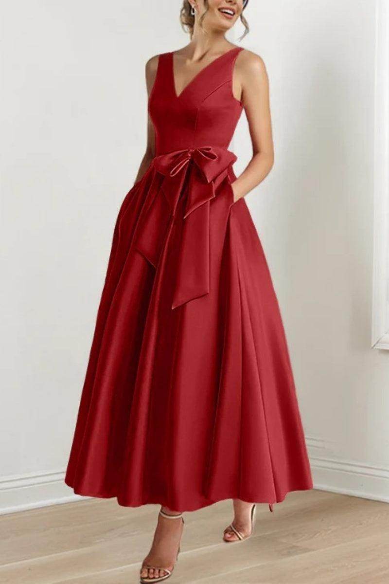 Elegant V Neck Sleeveless Ankle Length Mother of the Bride Dress