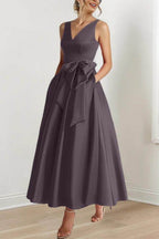 Elegant V Neck Sleeveless Ankle Length Mother of the Bride Dress