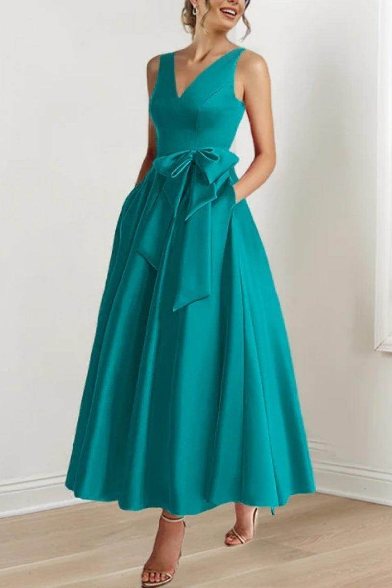 Elegant V Neck Sleeveless Ankle Length Mother of the Bride Dress