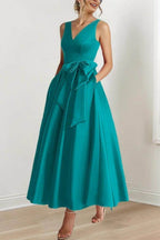 Elegant V Neck Sleeveless Ankle Length Mother of the Bride Dress