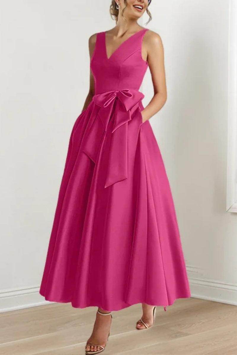 Elegant V Neck Sleeveless Ankle Length Mother of the Bride Dress