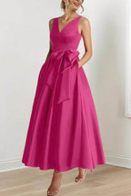 Elegant V Neck Sleeveless Ankle Length Mother of the Bride Dress
