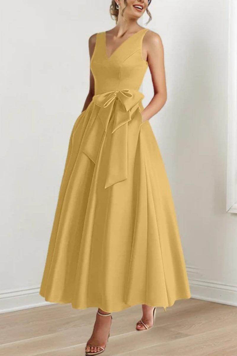 Elegant V Neck Sleeveless Ankle Length Mother of the Bride Dress