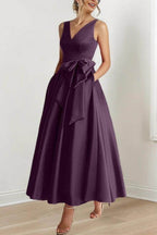 Elegant V Neck Sleeveless Ankle Length Mother of the Bride Dress