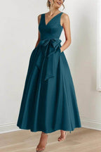 Elegant V Neck Sleeveless Ankle Length Mother of the Bride Dress