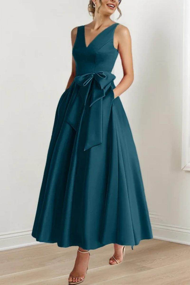 Elegant V Neck Sleeveless Ankle Length Mother of the Bride Dress