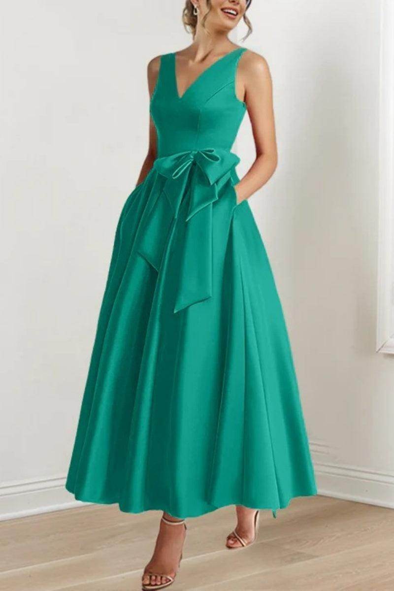 Elegant V Neck Sleeveless Ankle Length Mother of the Bride Dress