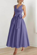 Elegant V Neck Sleeveless Ankle Length Mother of the Bride Dress