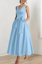 Elegant V Neck Sleeveless Ankle Length Mother of the Bride Dress
