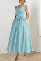 Elegant V Neck Sleeveless Ankle Length Mother of the Bride Dress
