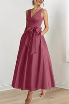 Elegant V Neck Sleeveless Ankle Length Mother of the Bride Dress