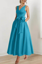 Elegant V Neck Sleeveless Ankle Length Mother of the Bride Dress