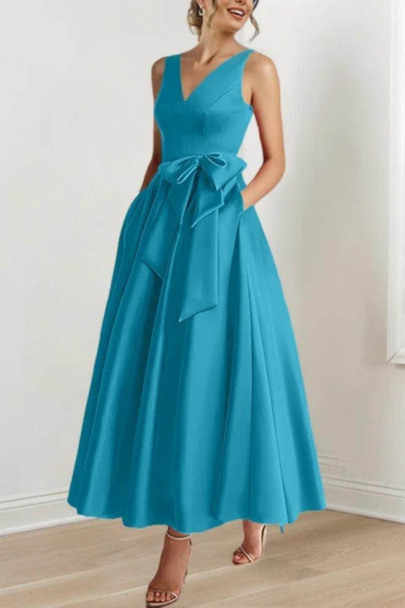 Elegant V Neck Sleeveless Ankle Length Mother of the Bride Dress