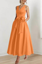 Elegant V Neck Sleeveless Ankle Length Mother of the Bride Dress