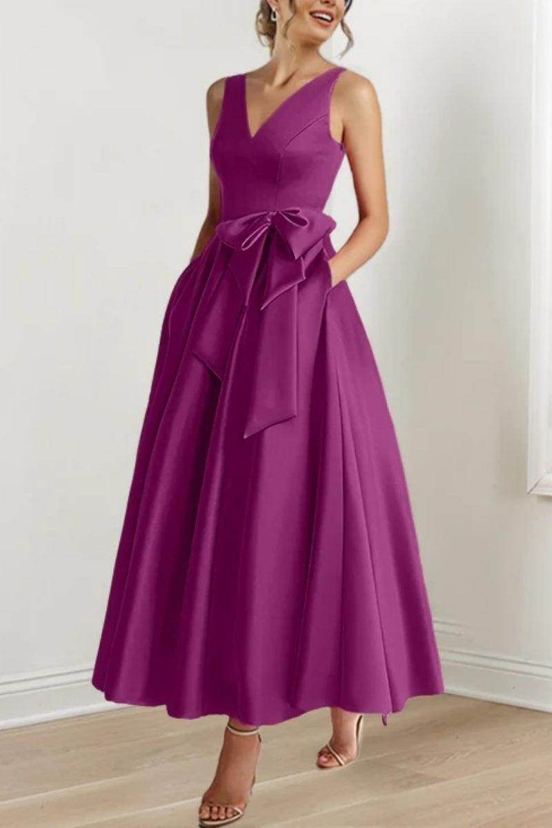 Elegant V Neck Sleeveless Ankle Length Mother of the Bride Dress