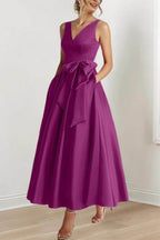 Elegant V Neck Sleeveless Ankle Length Mother of the Bride Dress