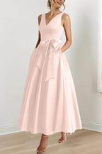 Elegant V Neck Sleeveless Ankle Length Mother of the Bride Dress