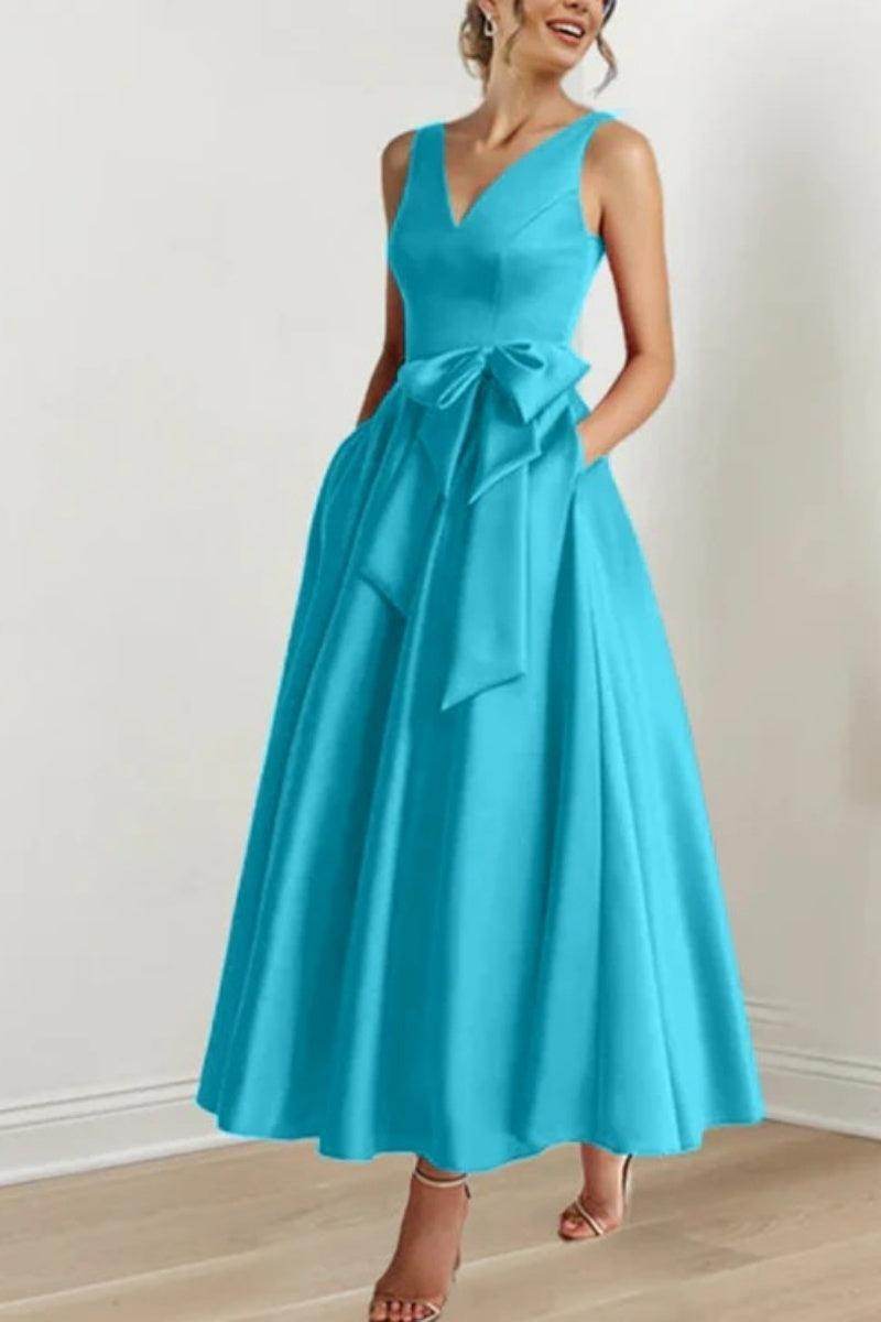 Elegant V Neck Sleeveless Ankle Length Mother of the Bride Dress