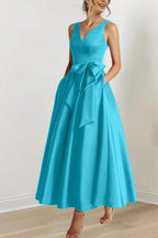Elegant V Neck Sleeveless Ankle Length Mother of the Bride Dress