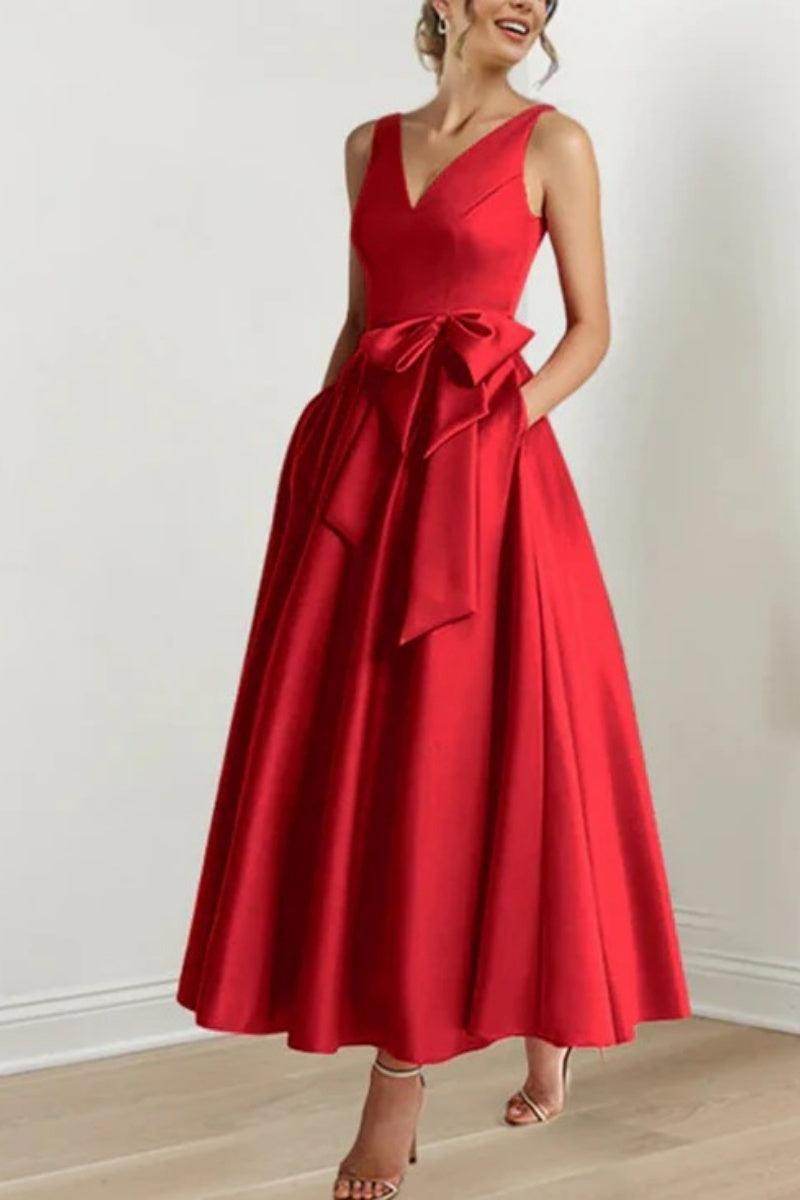 Elegant V Neck Sleeveless Ankle Length Mother of the Bride Dress