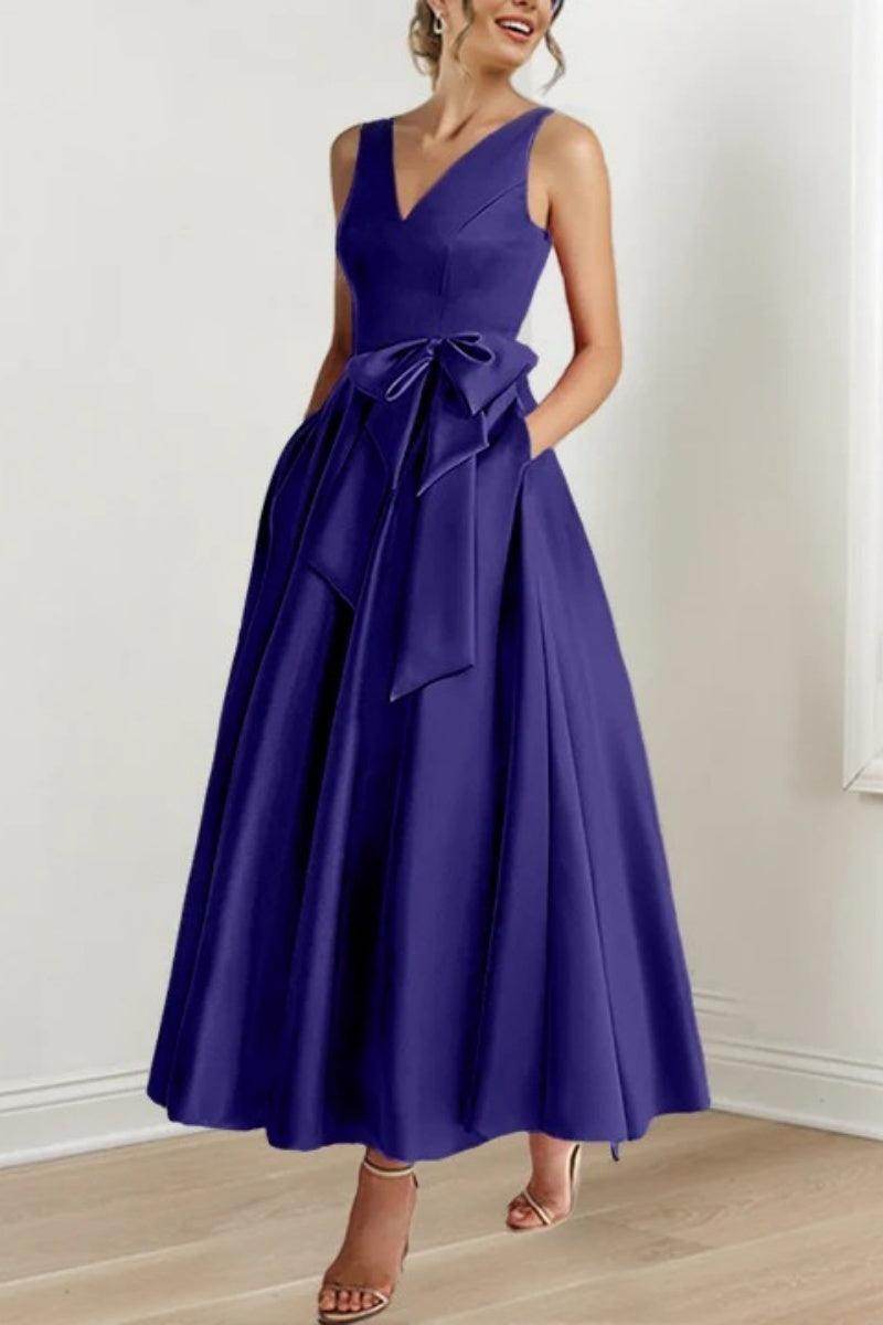 Elegant V Neck Sleeveless Ankle Length Mother of the Bride Dress