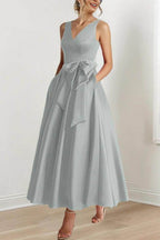 Elegant V Neck Sleeveless Ankle Length Mother of the Bride Dress
