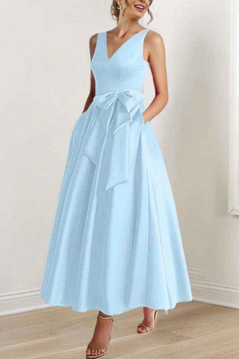 Elegant V Neck Sleeveless Ankle Length Mother of the Bride Dress