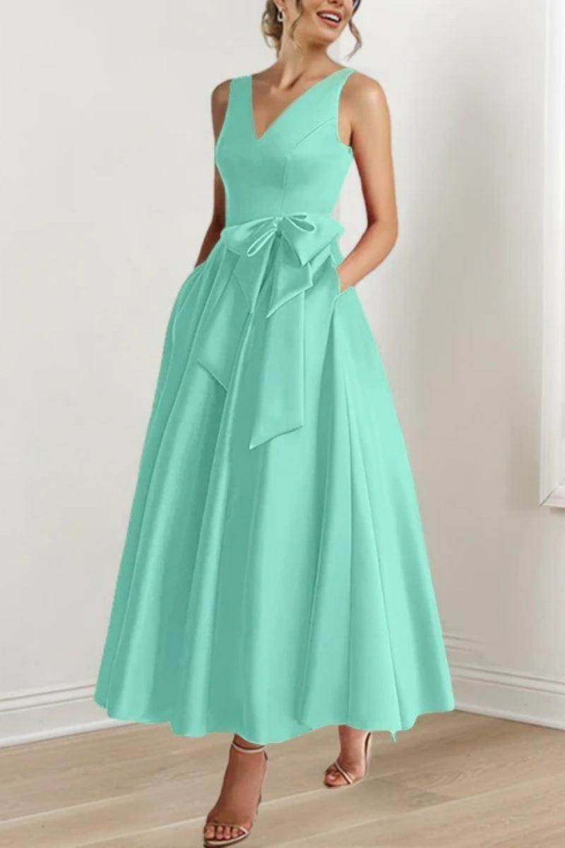 Elegant V Neck Sleeveless Ankle Length Mother of the Bride Dress