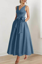 Elegant V Neck Sleeveless Ankle Length Mother of the Bride Dress