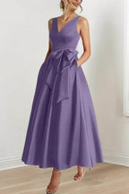 Elegant V Neck Sleeveless Ankle Length Mother of the Bride Dress