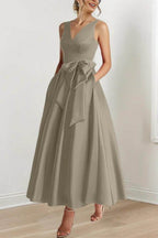 Elegant V Neck Sleeveless Ankle Length Mother of the Bride Dress
