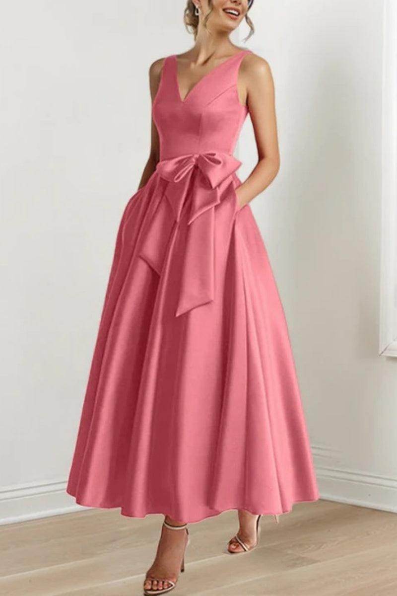 Elegant V Neck Sleeveless Ankle Length Mother of the Bride Dress