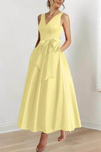 Elegant V Neck Sleeveless Ankle Length Mother of the Bride Dress