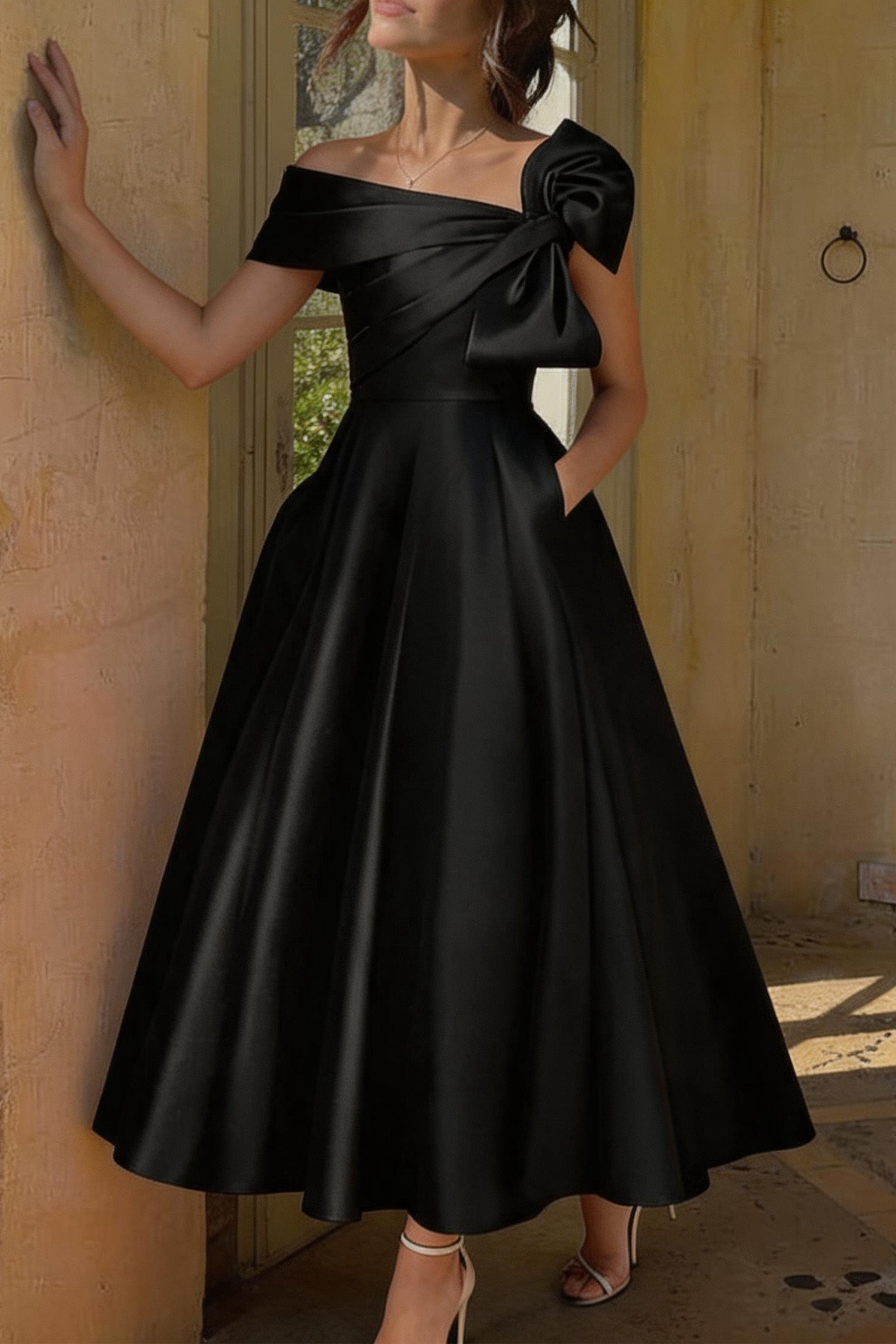 Elegant A Line Off The Shoulder with Bows Mother of the Bride Dress