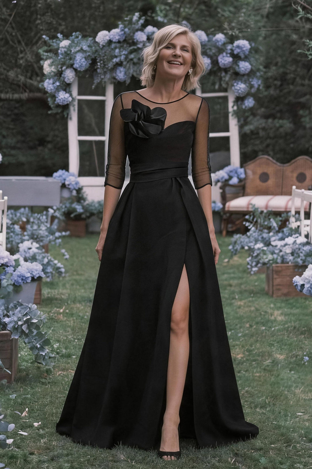 Elegant A Line Sweetheart 3/4 Sleeves High Split Mother of the Bride Dress